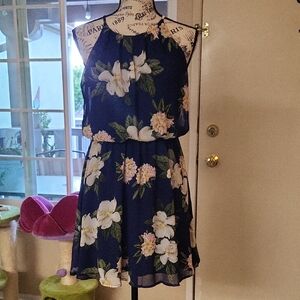 DNA couture Royal Blue Dress with Lime Floral Accent